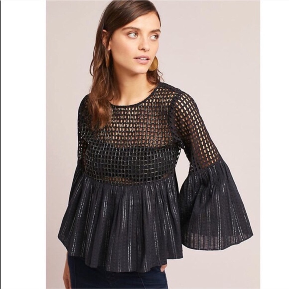 Anthropologie Maeve Alameda Black Beaded Top Sz 2